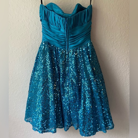 Vintage Y2K Betsey Johnson Prom Cocktail Dress Satin Sequins Ruched Teal Blue - Picture 3 of 9
